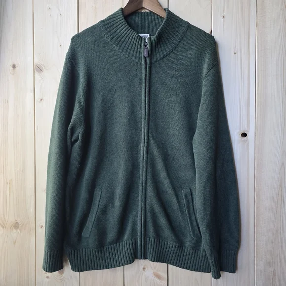 L.L Bean Full Zip Mock Neck Heavy Knit Cotton Sweater Mens Large Regular - Picture 1 of 9